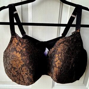 Cacique Black and Gold Lace Bra